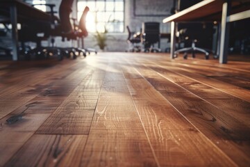 Wooden floor in an office setting, suitable for business concepts