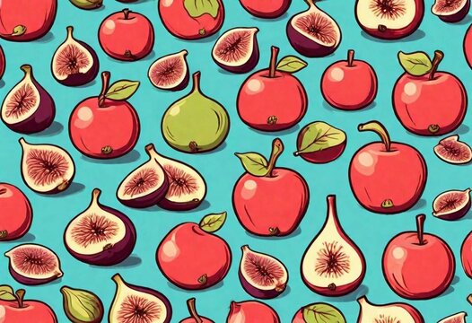 Groovy figs set. Hand draw Funny Retro vintage trendy style apple cartoon character. Doodle Comic collection