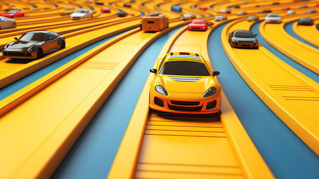 a colorful toy car track with multiple colorful, ai generative