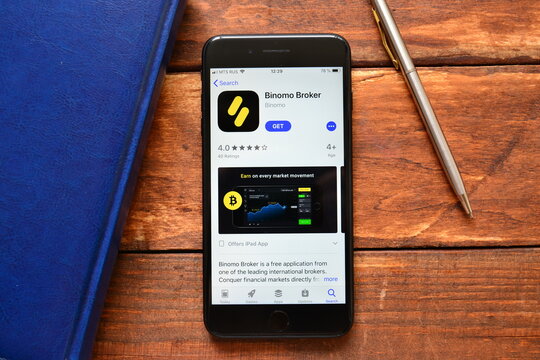 Stavropol, Russian Federation. June 13, 2019. Smartphone with mobile application Binomo Broker