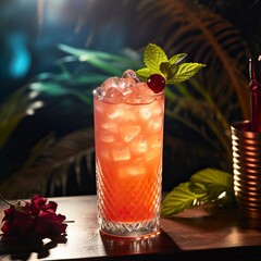 Guava Rum Runner drinks on a Table with Beautiful Lighting