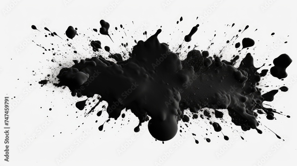 Poster abstract black ink splatter on a clean white background. suitable for graphic design projects or art