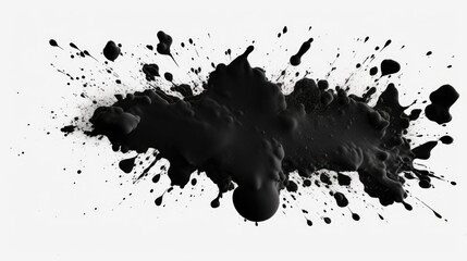 Abstract black ink splatter on a clean white background. Suitable for graphic design projects or artistic concepts - obrazy, fototapety, plakaty