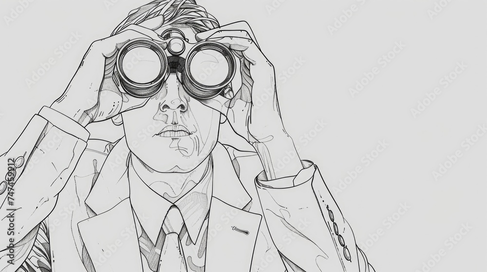 Poster A man in a suit and tie using binoculars. Suitable for business concepts