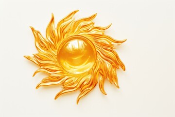 A shiny gold brooch on a plain white background. Ideal for fashion and jewelry design concepts - obrazy, fototapety, plakaty