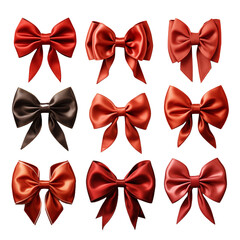 Collection of festive red bows, isolated and separated on transparent background. 