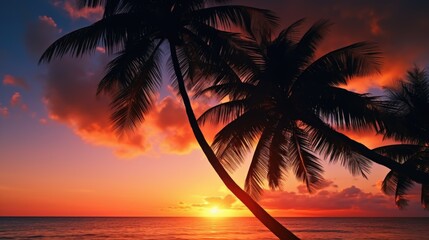 Beautiful sunset scene on the beach, perfect for travel websites or tropical vacation promotions