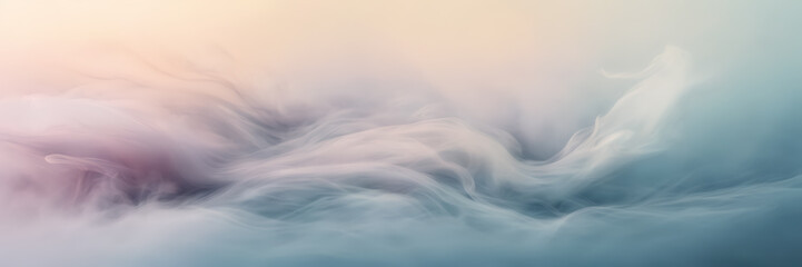 A close-up image of wispy, ethereal smoke billowing gracefully against a gradient of soft pastel hues. - obrazy, fototapety, plakaty