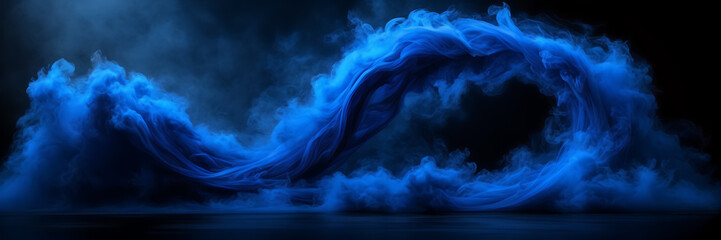 Image showcasing the elegant arch of cobalt blue smoke against a canvas of midnight black. - obrazy, fototapety, plakaty