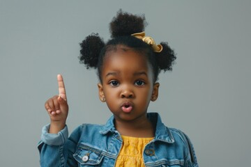 A little girl making a funny face with her finger. Suitable for children's websites or social media posts