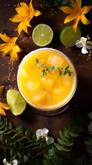 Obraz na płótnie Canvas Mango Margarita drinks on a Table with Beautiful Lighting