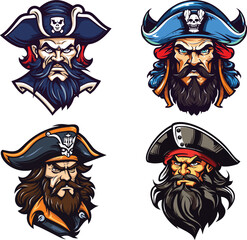 Fototapeta premium A set of pirate captain head vector illustration
