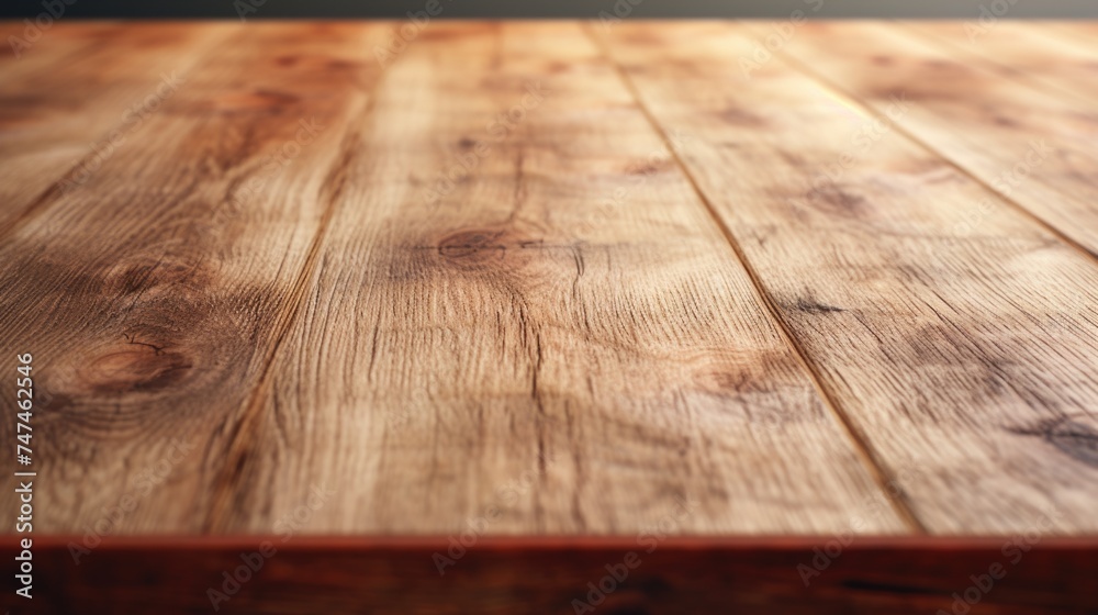 Poster a detailed view of a wooden table surface. suitable for backgrounds or textures