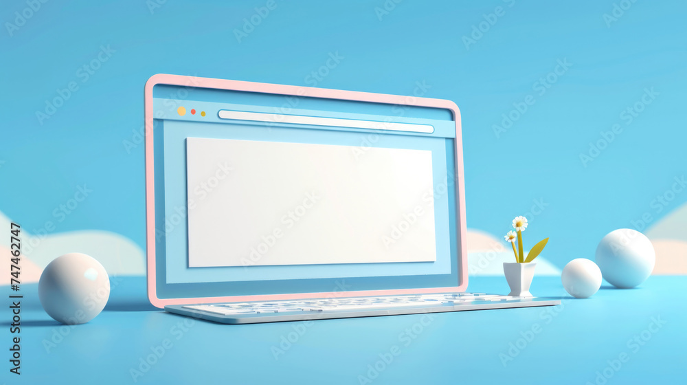 Poster a laptop computer placed on a table, suitable for office or technology concepts