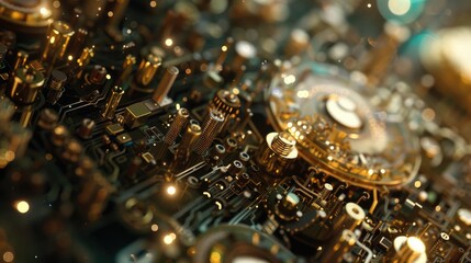 A detailed view of a clock on a circuit board. Suitable for technology concepts