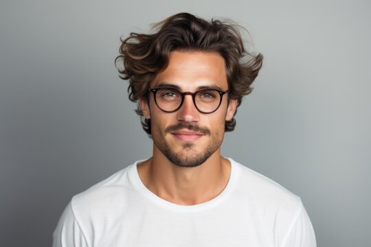 A man wearing glasses and a white shirt. Suitable for business or casual concepts