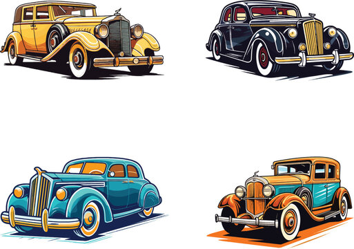 A set of vintage car vector illustration