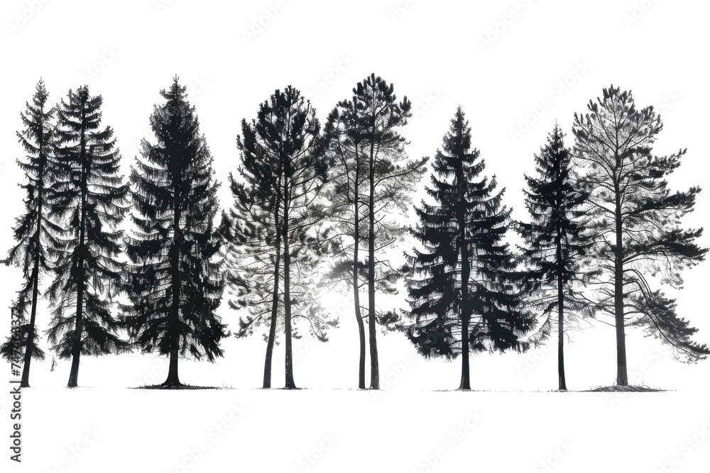 Poster a striking black and white photo capturing a row of trees. perfect for nature or minimalist design p