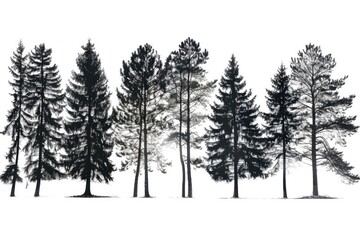 Fototapeta na wymiar A striking black and white photo capturing a row of trees. Perfect for nature or minimalist design projects