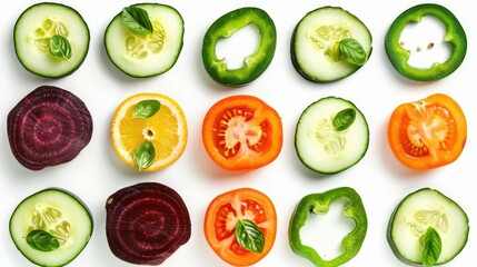Fresh assortment of sliced vegetables for culinary projects