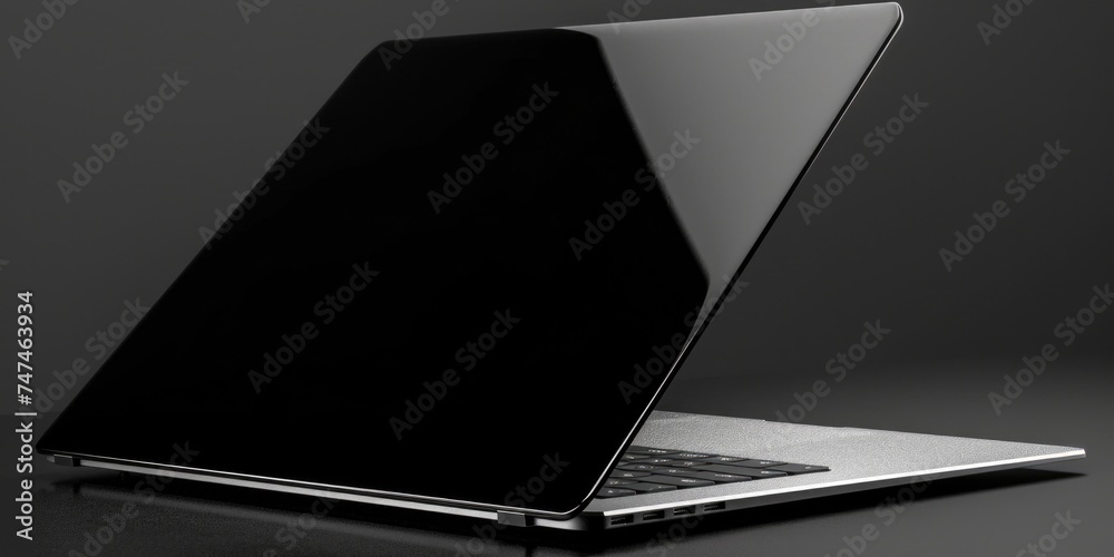 Poster A modern laptop computer placed on a table. Suitable for technology concepts