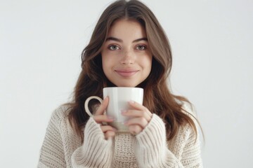 A woman holding a coffee cup, suitable for various lifestyle and beverage concepts