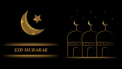 Eid Mubarak Greetings with Crescent Moon and Stars