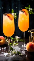 Peach Bellini drinks on a Table with Beautiful Lighting