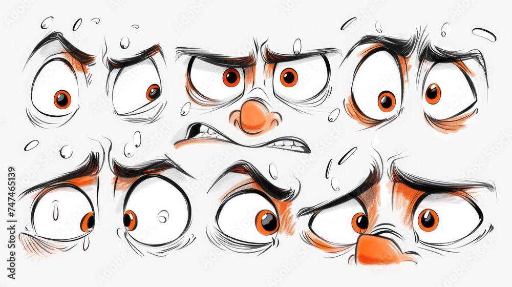 Poster Collection of cartoon eyes with different emotions, suitable for various design projects