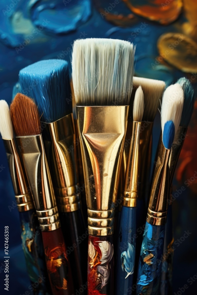Poster close up of various paint brushes. ideal for art and creativity concepts