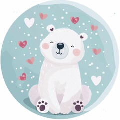 
cute polar bear plain background, with hearts theme