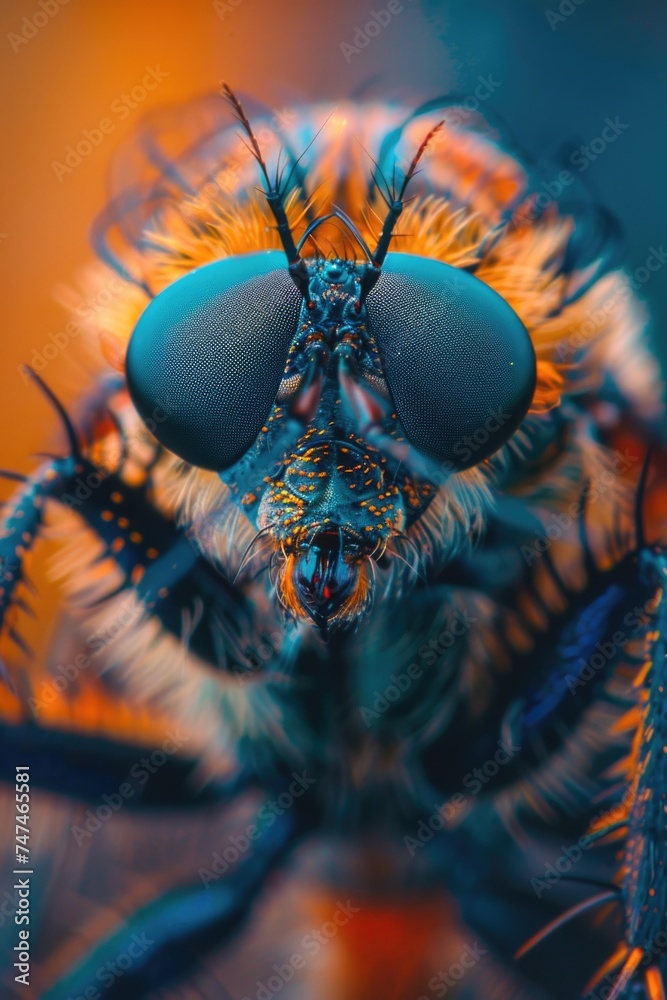 Poster close up of a bug's face with a blurry background. suitable for educational materials