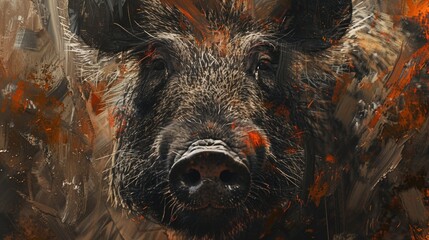 Realistic painting of a boar in a field, suitable for nature enthusiasts
