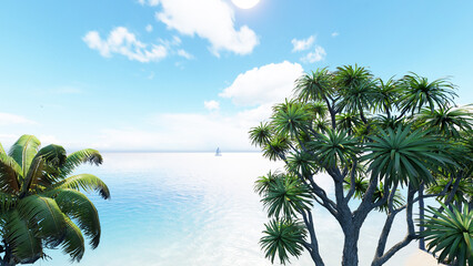 Palm and tropical beach. The best beaches in the world. Perfect sky and water of ocean. Travel, holdiay, summer concept.