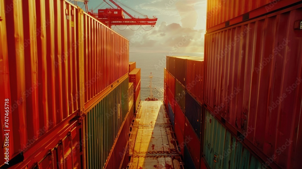 Aufkleber A side view of a container ship, ideal for transportation and logistics concepts