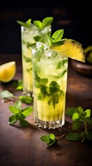 Pineapple Mojito drinks on a Table with Beautiful Lighting