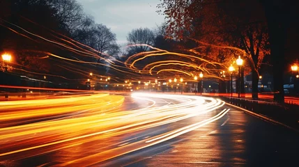Foto op Plexiglas Car lights in a night background, long exposition. © alexkich