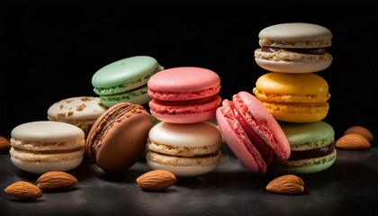 macaroons on a black background