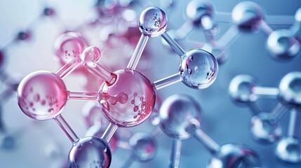 Complex molecular structure with spherical particles. Futuristic technology style. Illustration for banner, poster, cover, brochure or presentation.