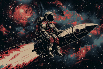 Astronaut on Rocket in Space Illustration