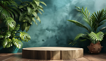wooden podium with nature concept