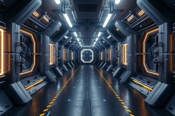 futuristic corridor in a sci-fi spaceship