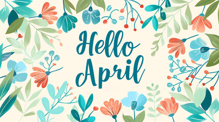 Hello April Spring Greeting Card with Pastel Flowers