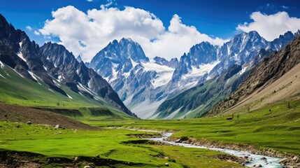 High Mountain Pass in Tuluk Valley, Kyrgyzstan - Majestic Peaks and Breathtaking Mountain Views in Central Asia - obrazy, fototapety, plakaty