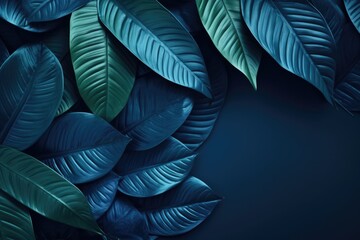Tropical Foliage. Collection of Blue Tropical Leaves on Clean Background with Botanical Textures
