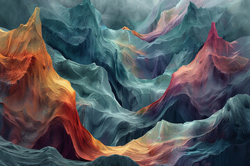 Abstract colorful mountain landscape. Digital art texture with flowing shapes and hues for background, wallpaper, or print