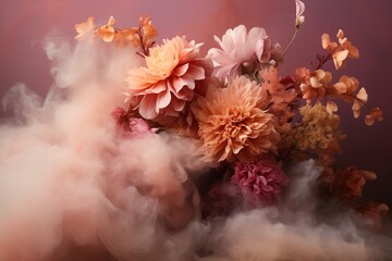 Obraz na płótnie Canvas Collection of flowers surrounded by billowing smoke