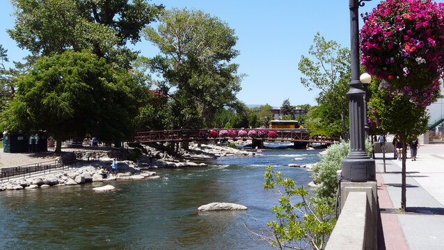 Truckee River as it passes through Reno, State of Nevada, United States