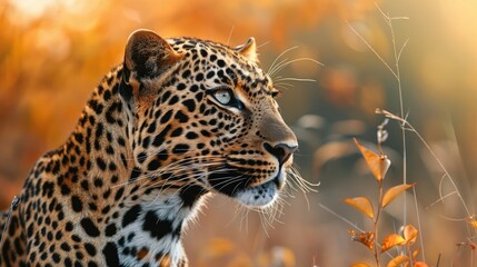Side profile of a leopard during golden hour.