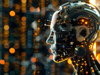 Robot Head Profile in a Futuristic Artificial Intelligence Setting
